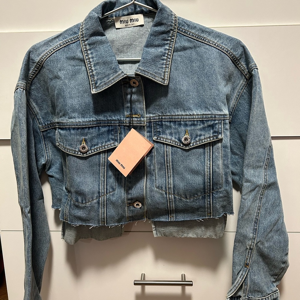 Miu Miu cropped raw hem denim jacket